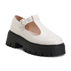 INTENTIONALLY BLANK Leather Pears Cutout Mary Jane Lug Sole Flats